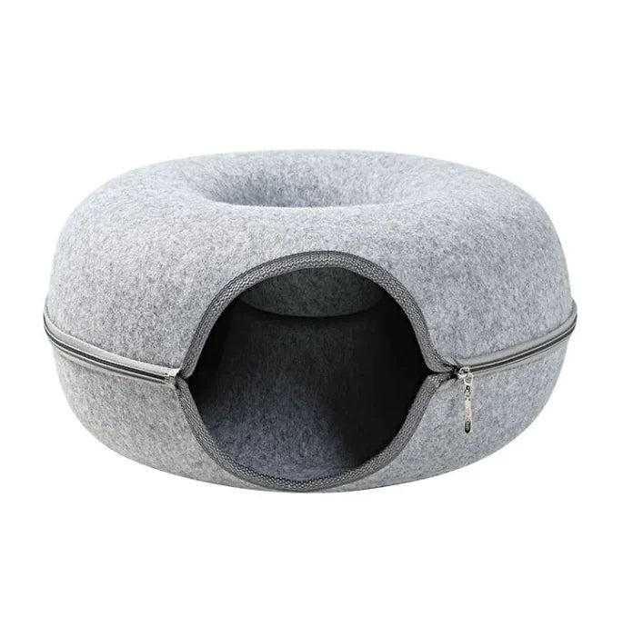 Four Seasons Cat Nest & Tunnel - Dual-Use Interactive Woolen Felt Pet Bed